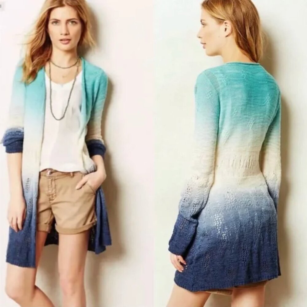 Anthropologie Moth Tonal Tides Ombré Open Knit Cardigan Dress, Pink/Grey, L - Picture 3 of 9